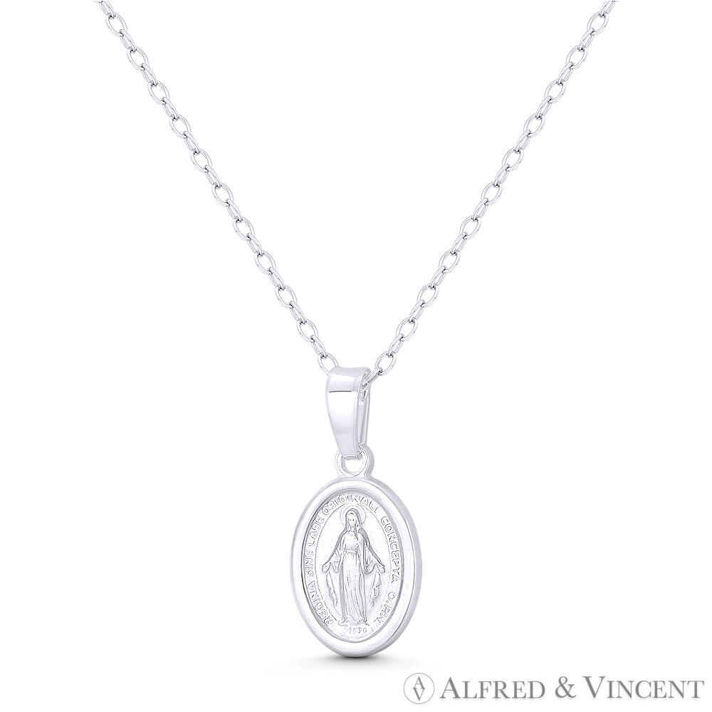 Holy Mother Mary Miraculous Medal Marian Cross .925 Sterling Silver 19mm Pendant