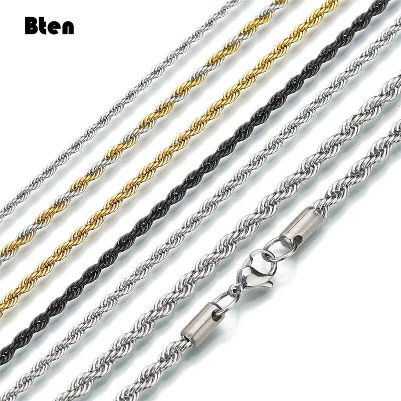 Solid Sterling Gold Silver Italian Rope Chain Men’s Necklace 2-5mm – Diamond Cut