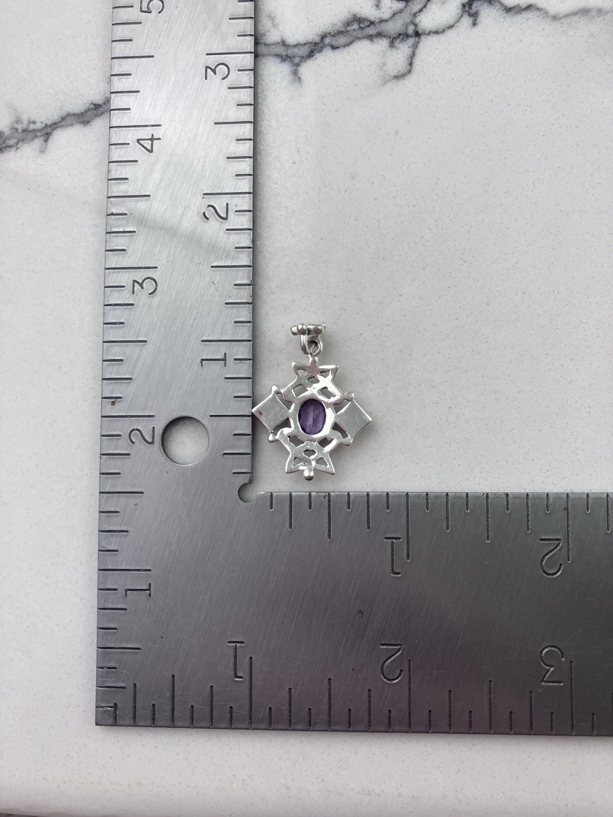 925 Sterling Silver Purple Amethyst Deco Marcasite Pendant