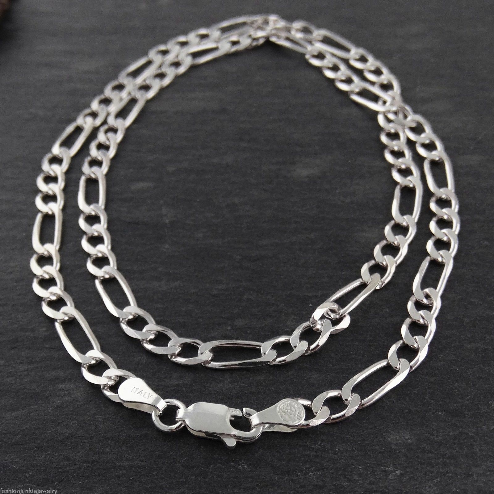 4mm Figaro Chain Necklace – 925 Sterling Silver – Italy 16, 18, 20, 22, 24, 30″