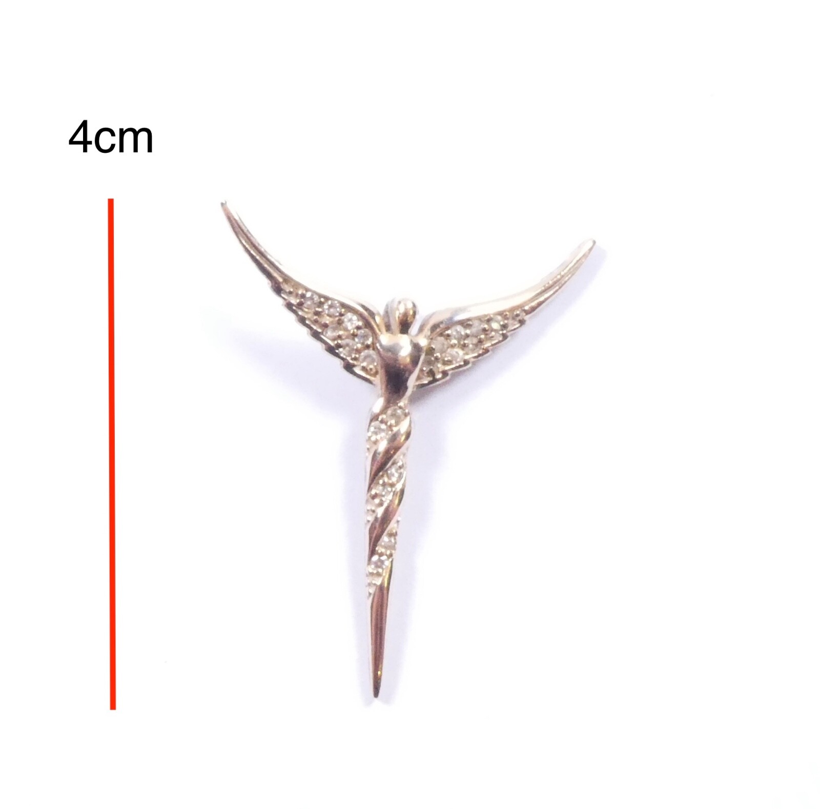 Guardian Angel Pendant Gold On 925 Sterling Silver CZ Set 3.7g