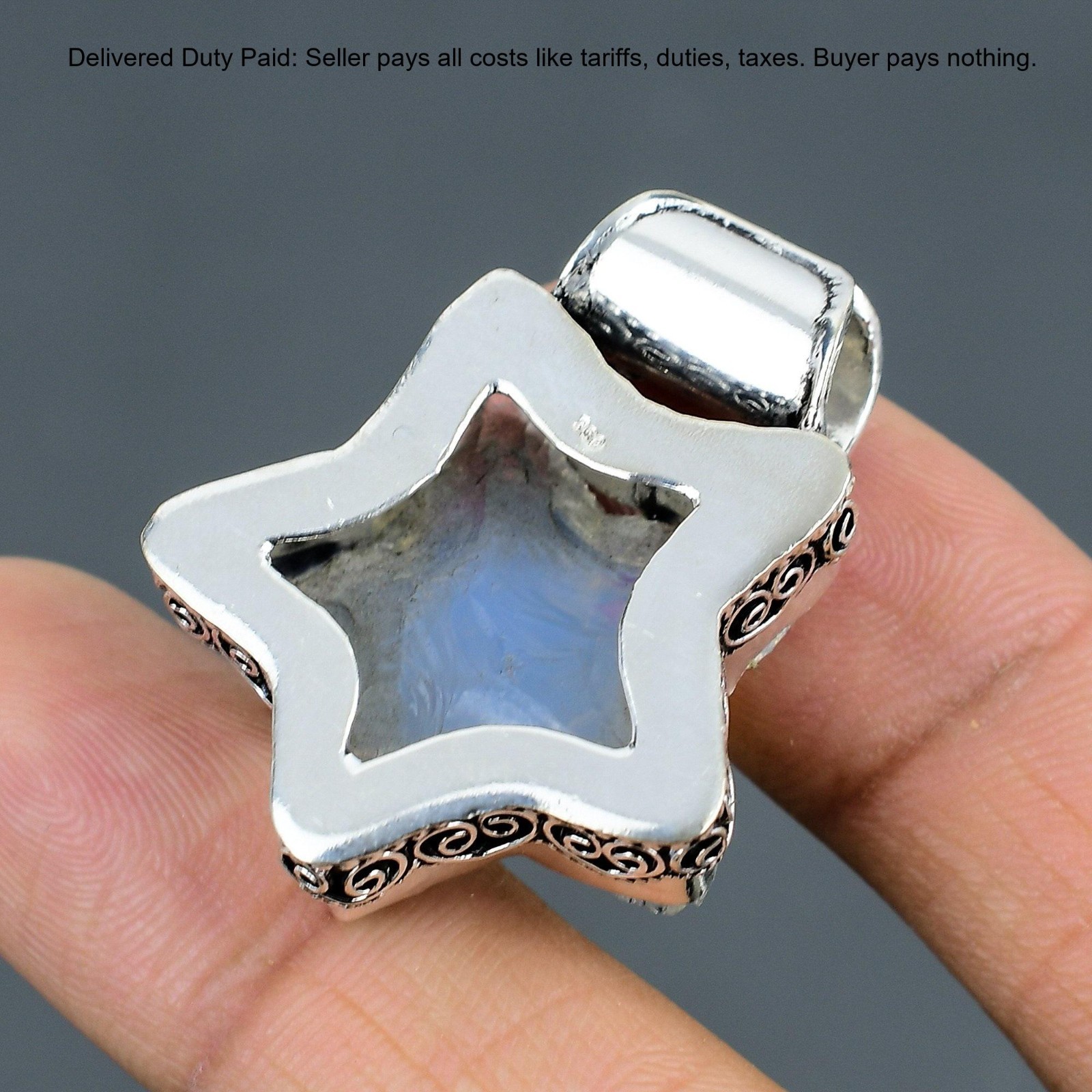 Milky Opal Rough Gemstone 925 Sterling Silver Bezel Star Vintage Pendant Jewelry