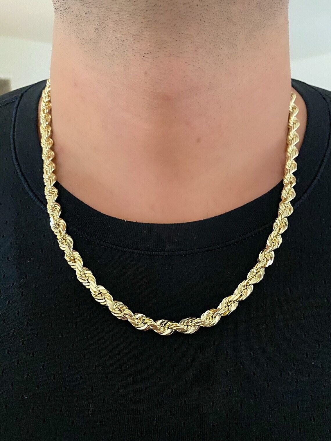 14k Yellow Gold Plated Over 925 Sterling Silver Rope Chain Mens Necklace 8mm NEW