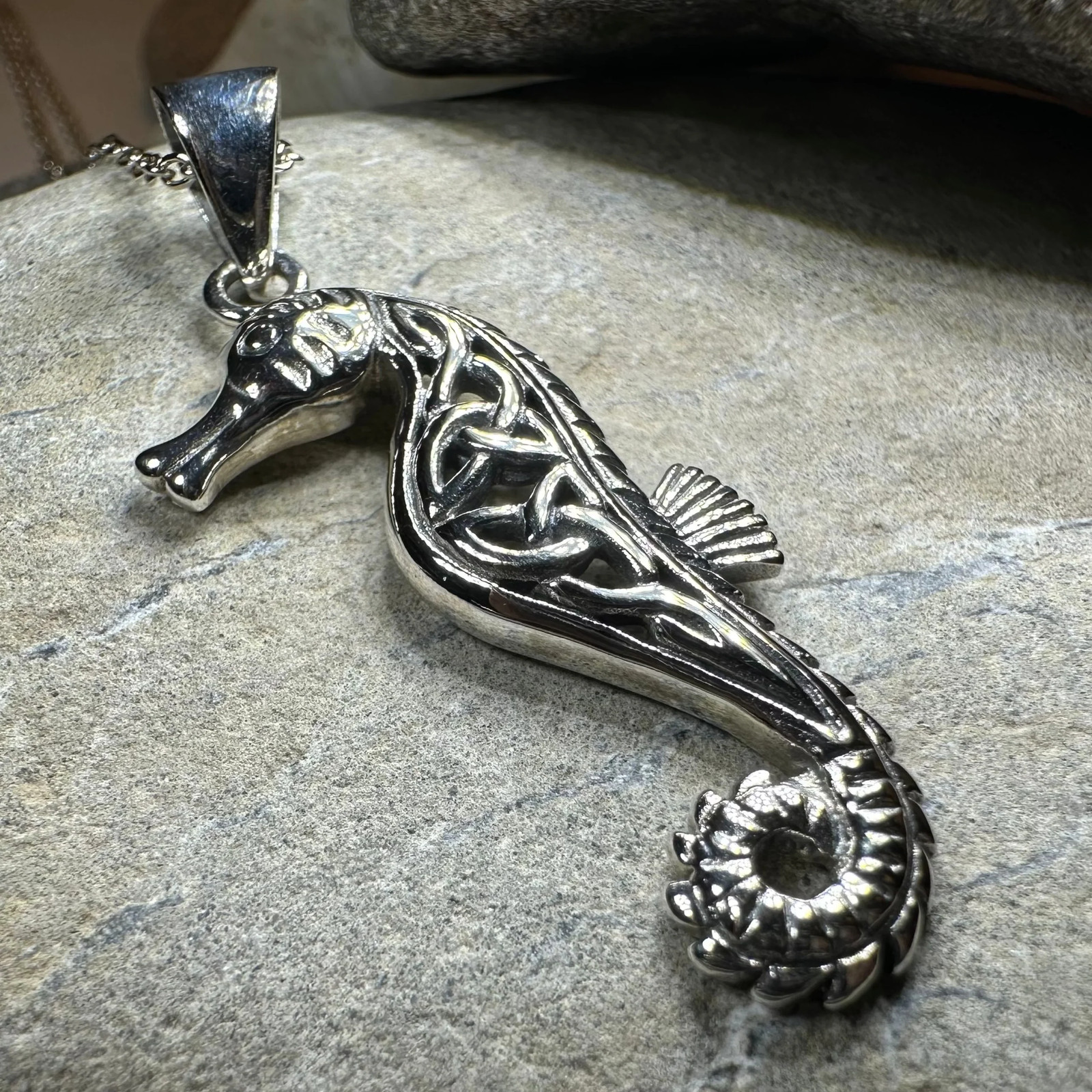 Seahorse Necklace Beach Ocean Large Celtic Ladies Pendant 925 W/FREE CHAIN