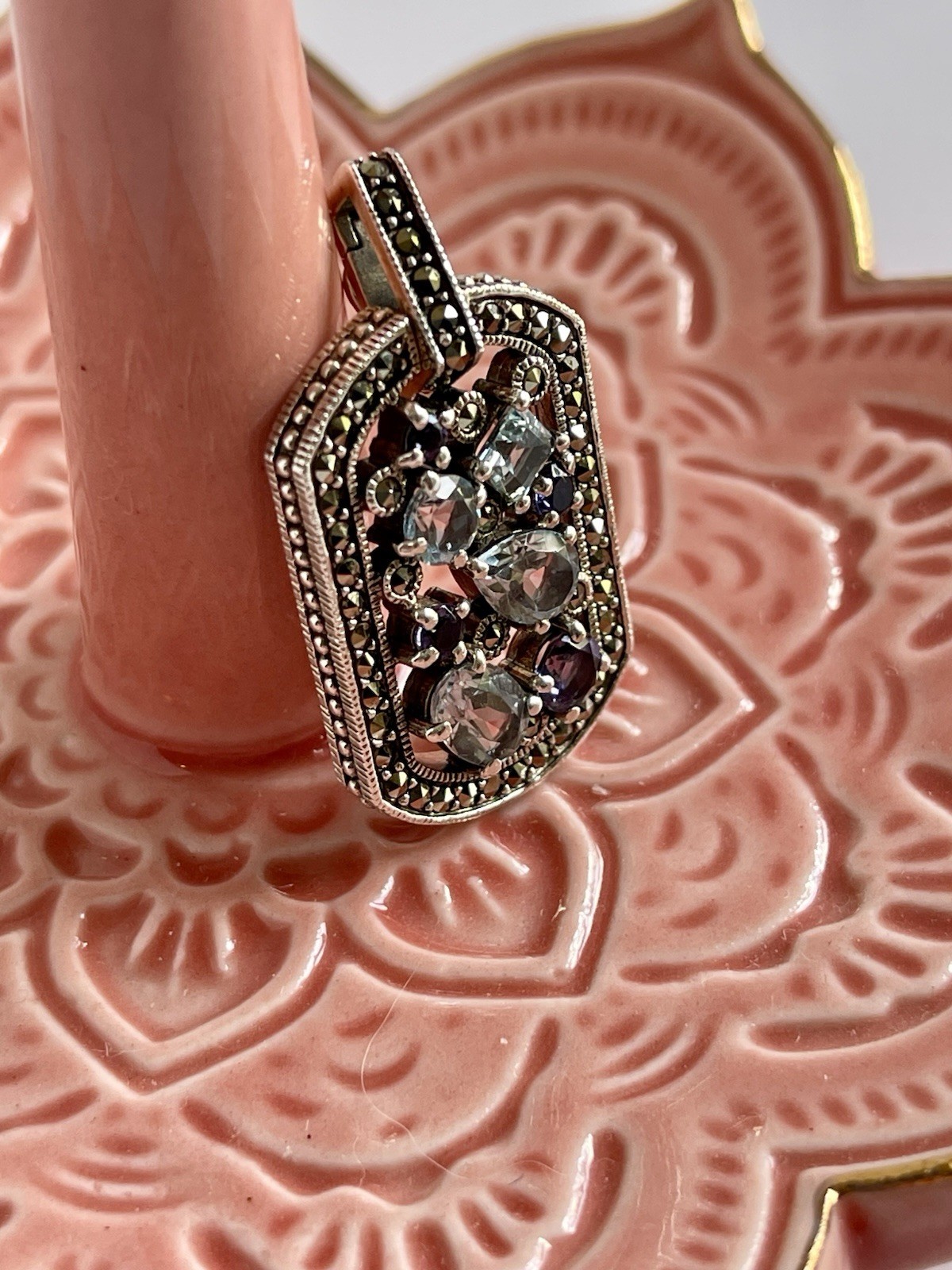Vintage CNA Thailand 925 Topaz Iolite Stone Pendant Enhancer