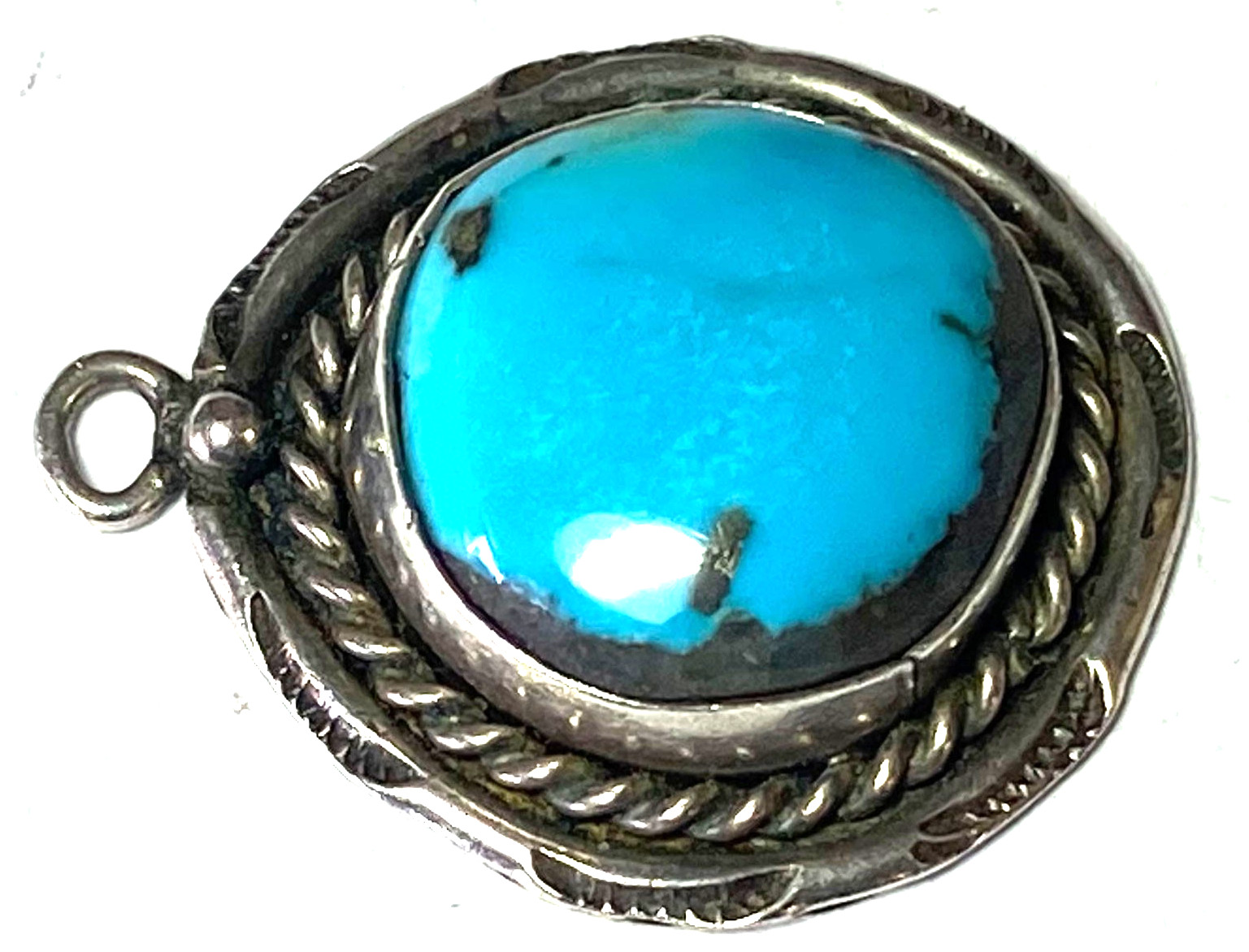 Sterling Silver Round Turquoise Pendant 30mm x 26mm