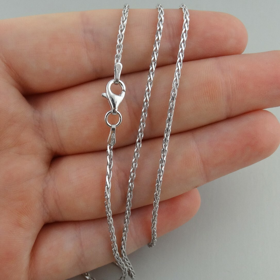 Diamond Cut Spiga Wheat 1.5mm Chain Necklace – Rhodium 925 Sterling Silver