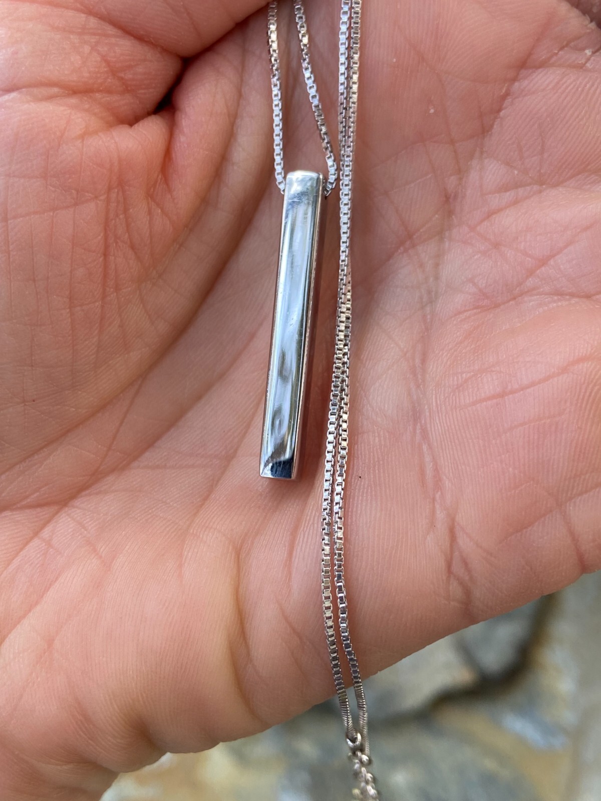 925 Sterling Silver Drop Down Bar Necklace 3D Vertical Rhodium 18″ Adjustable