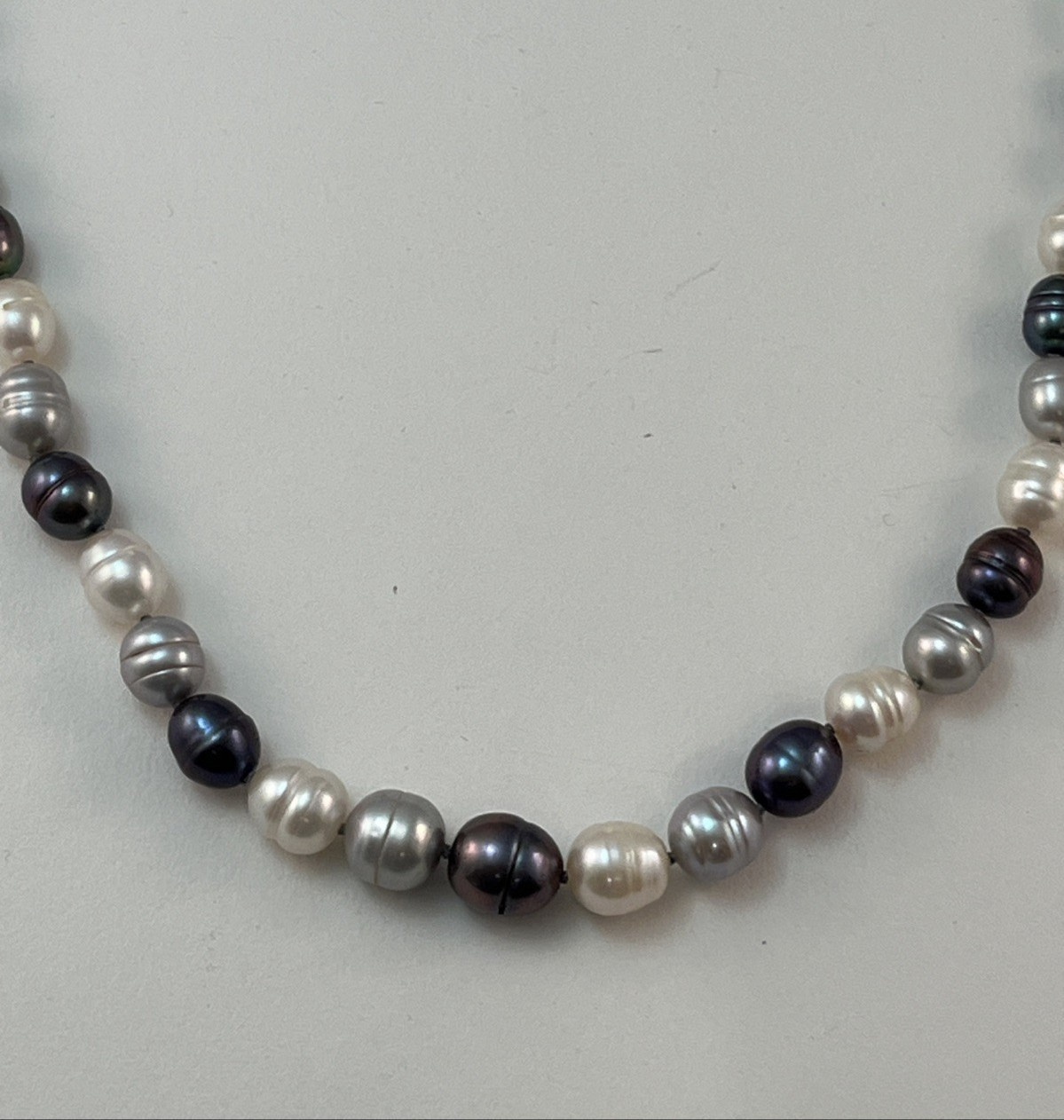 HONORA 925 Sterling Silver Black Gray White Graduated Pearl Necklace 20″