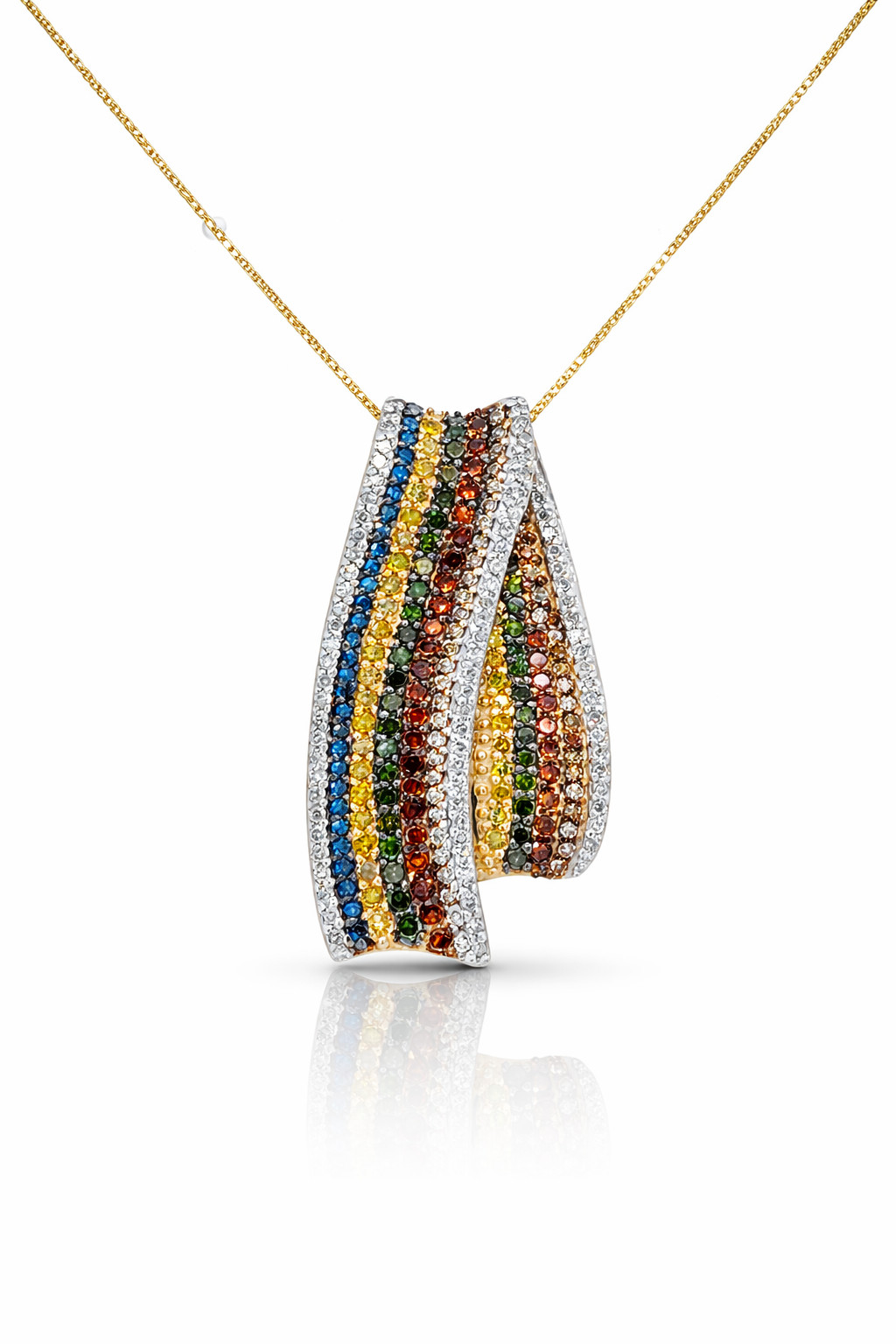 1.53 ctw Multi-Color & White Diamond Ribbon Pendant in 14K Yellow Gold