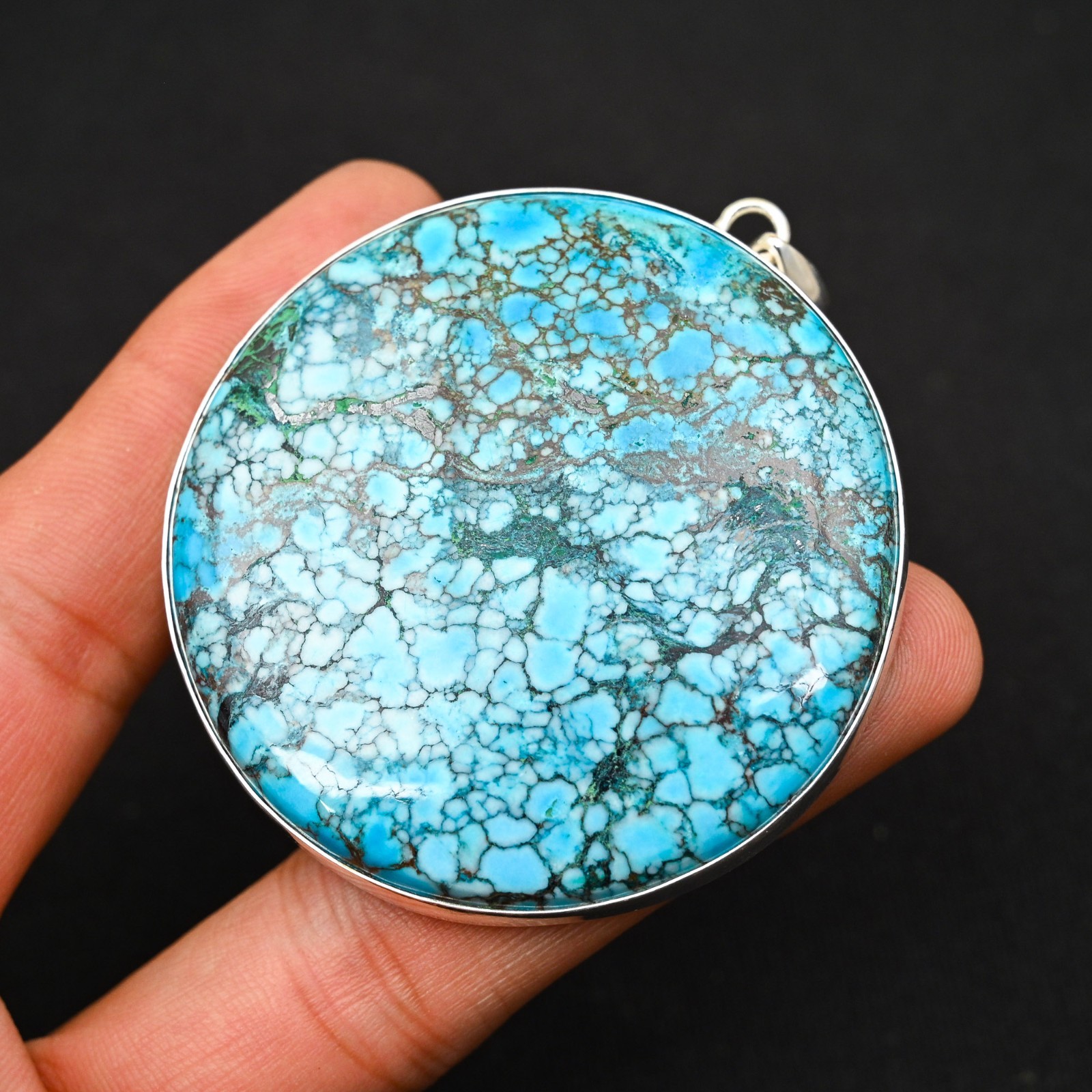 Tibetan Turquoise Gemstone 925 Sterling Silver Handmade Pendant Jewelry Gift For