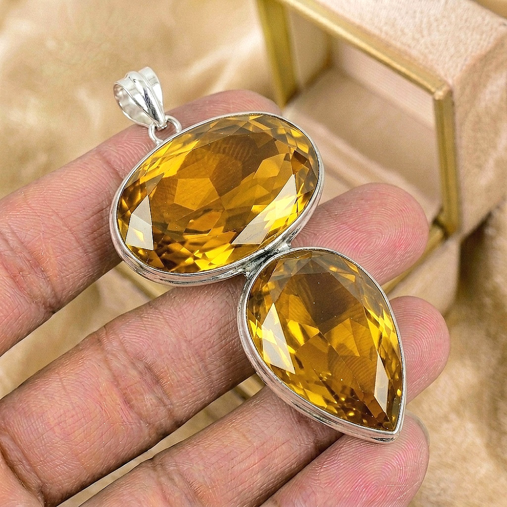Silver Citrine Gemstone Pendant 925 Sterling Silver Unique Jewelry Pendant