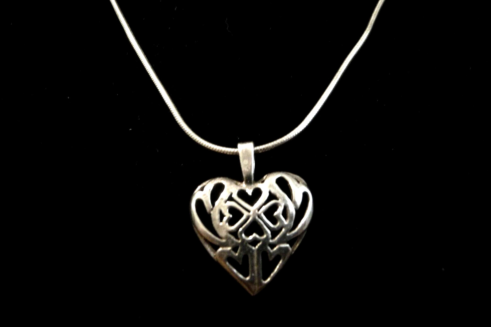 925 Sterling Silver Openwork Hearts 5/8″ Pendant, 18″ Italy Snake Chain, 5.3 g