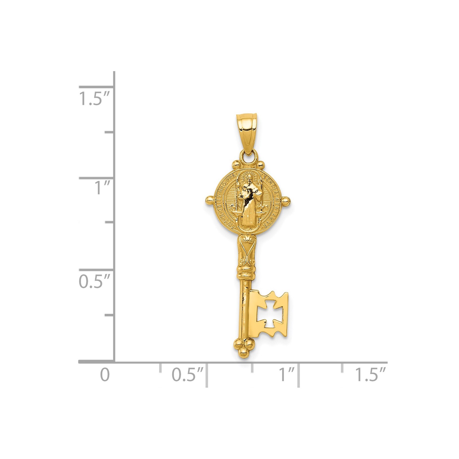 14k Yellow Gold Saint Benedict Key Pendant Catholic Cross Medal Charm for Men Wo