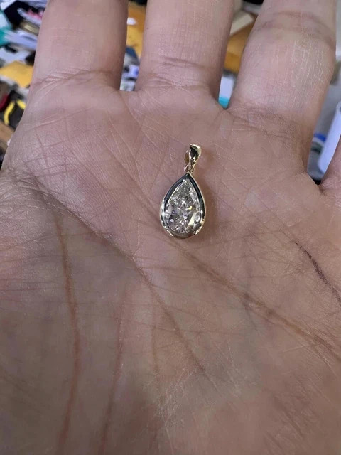 2Ct Pear Lab-Created Diamond Solitaire Pendant 14K Yellow Gold Plated 18″ Chain