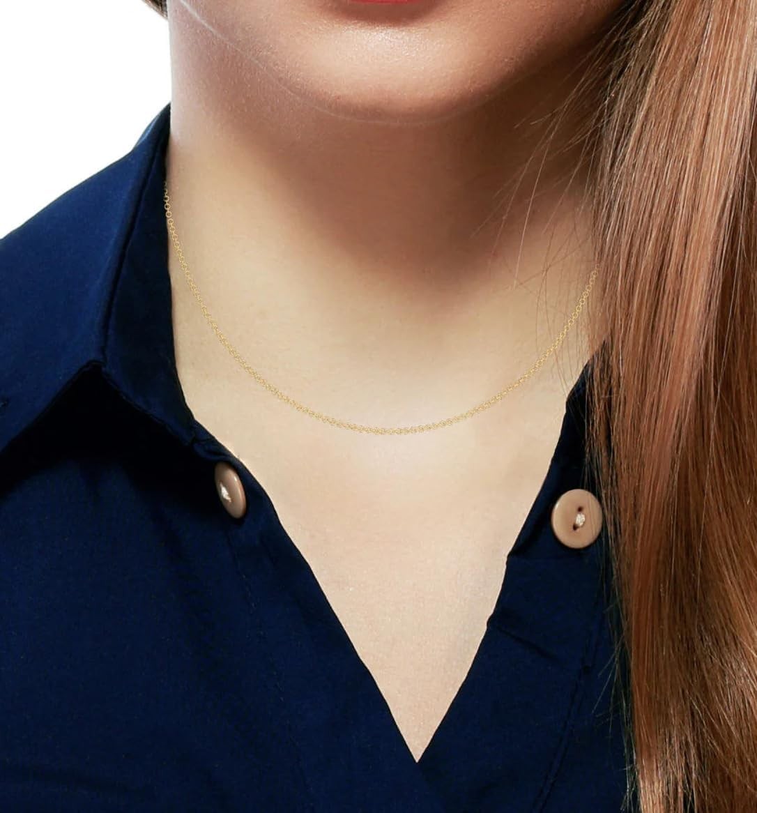 14K Gold Over 925 Sterling Silver 18″ 1.6mm Cable Chain for Women, Sturdy Shiny