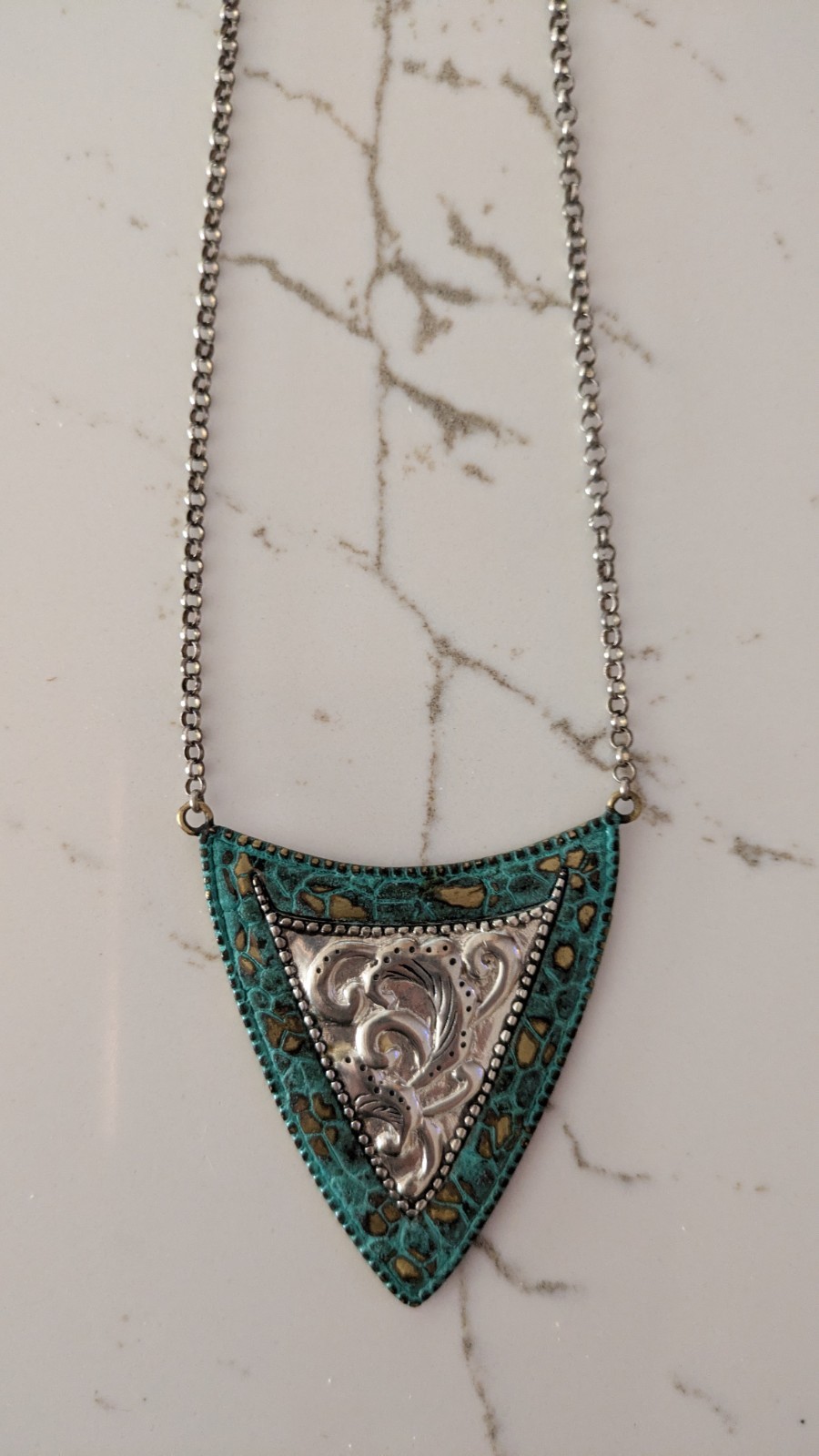 Silpada Sterling Silver Brass Patina Turquoise Shield Necklace 24″-27″ N3018 NEW