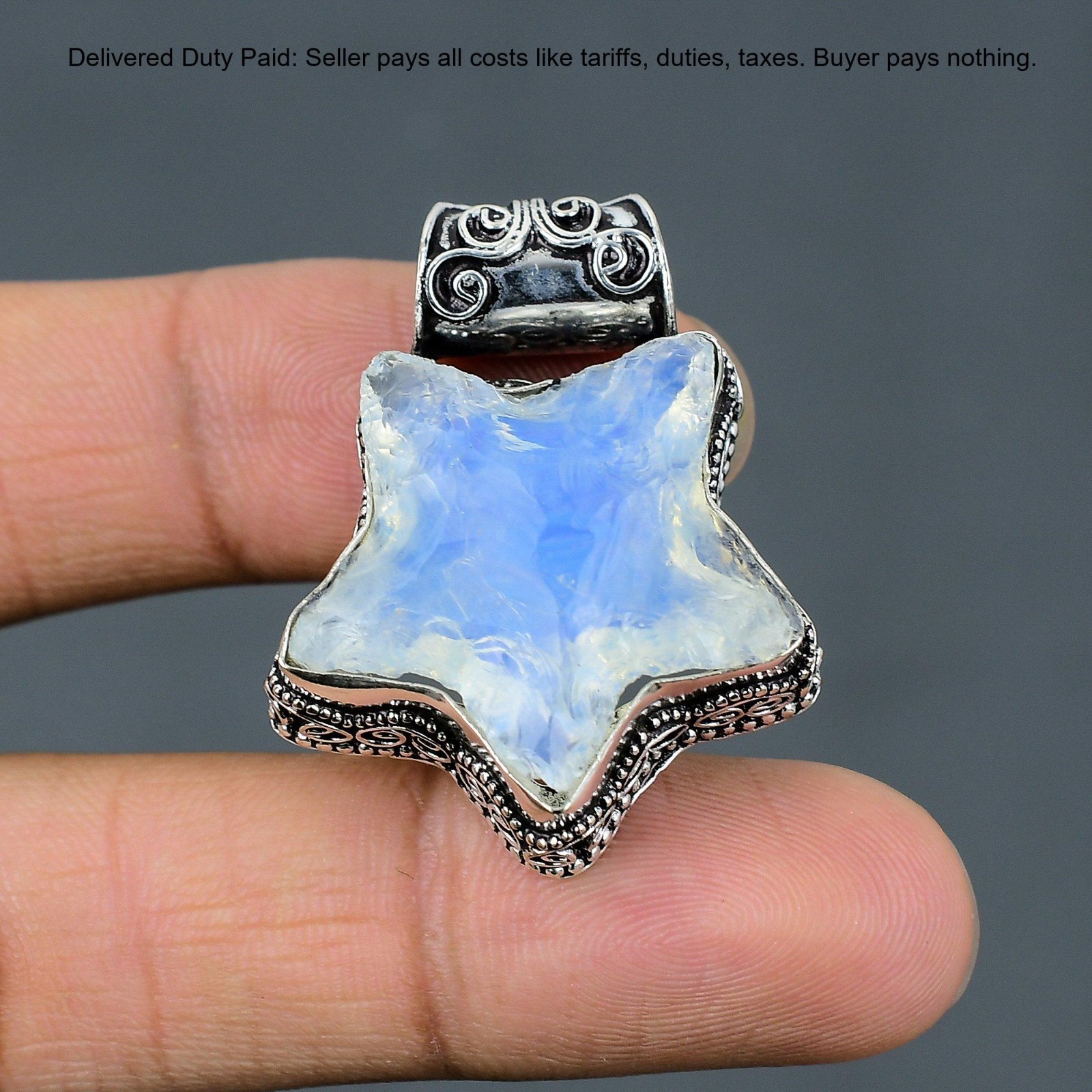 Milky Opal Rough Gemstone 925 Sterling Silver Bezel Star Vintage Pendant Jewelry
