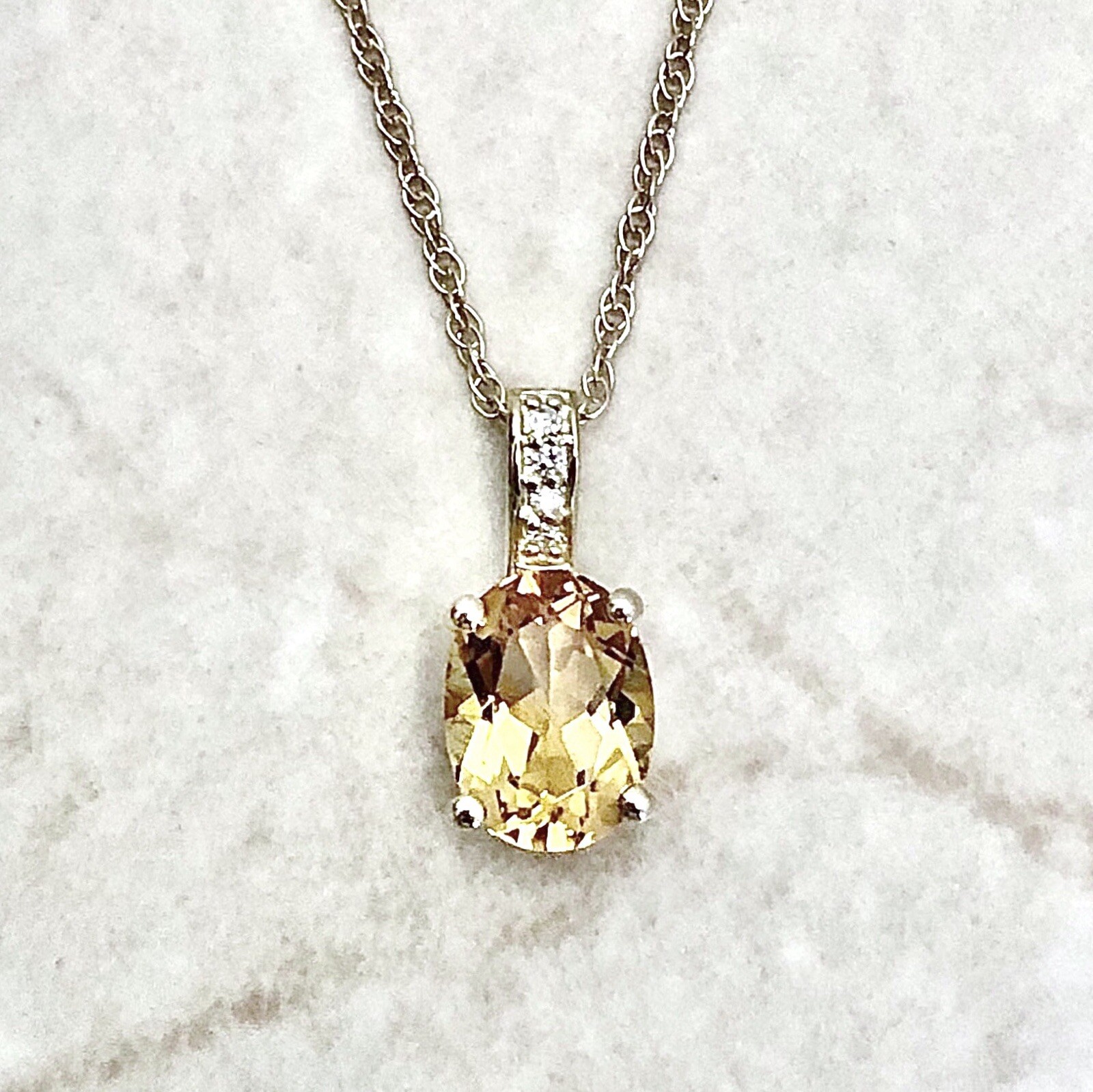 14K Diamond & Citrine Pendant Necklace – Solid 14K Yellow Gold Citrine Necklace