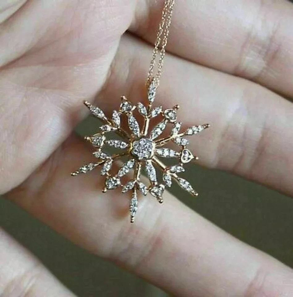 1Ct Round Cut Diamond Snowflake Pendant Necklace Free Chain 14k Rose Gold Finish
