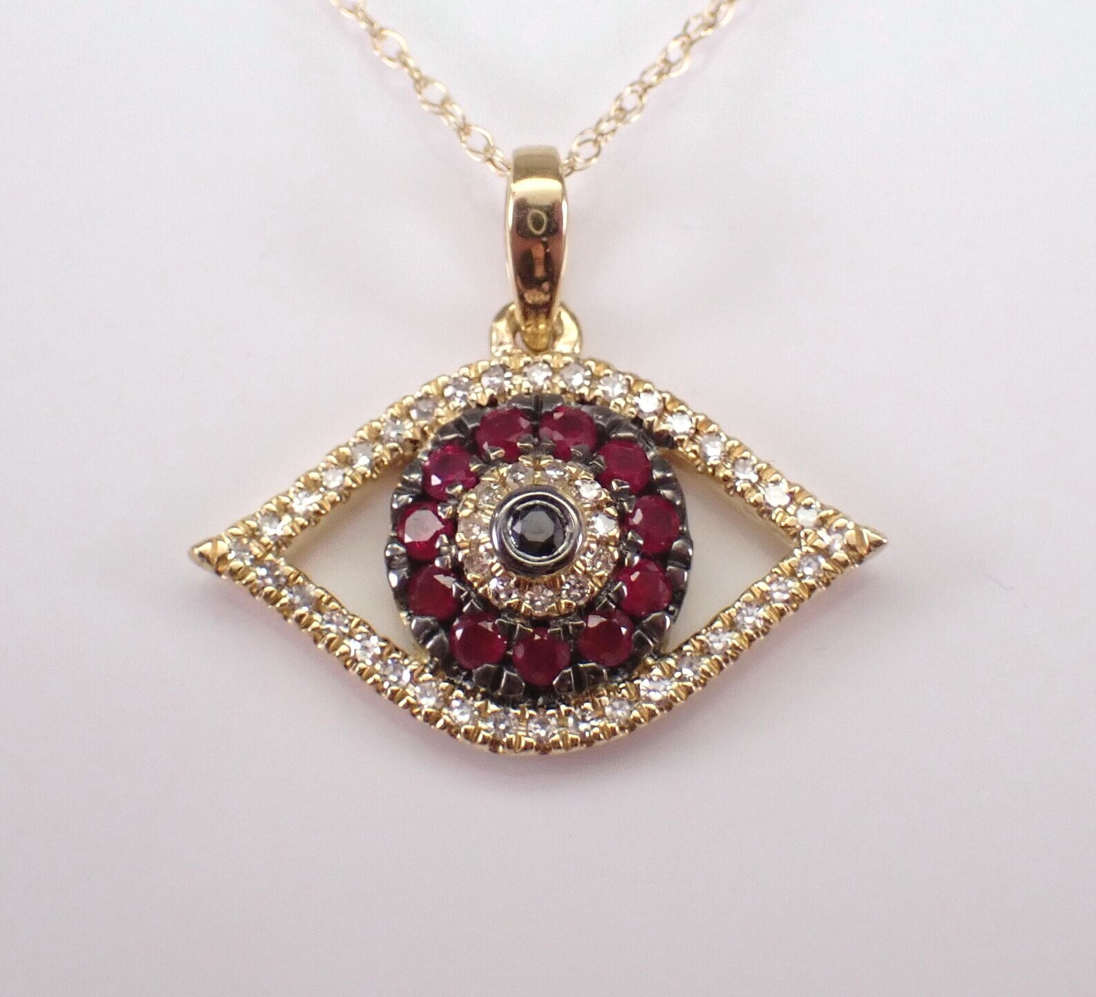 0.40Ct Round Cut Lab-Created Red Ruby Evil Eye Pendant 14K Yellow Gold Plated
