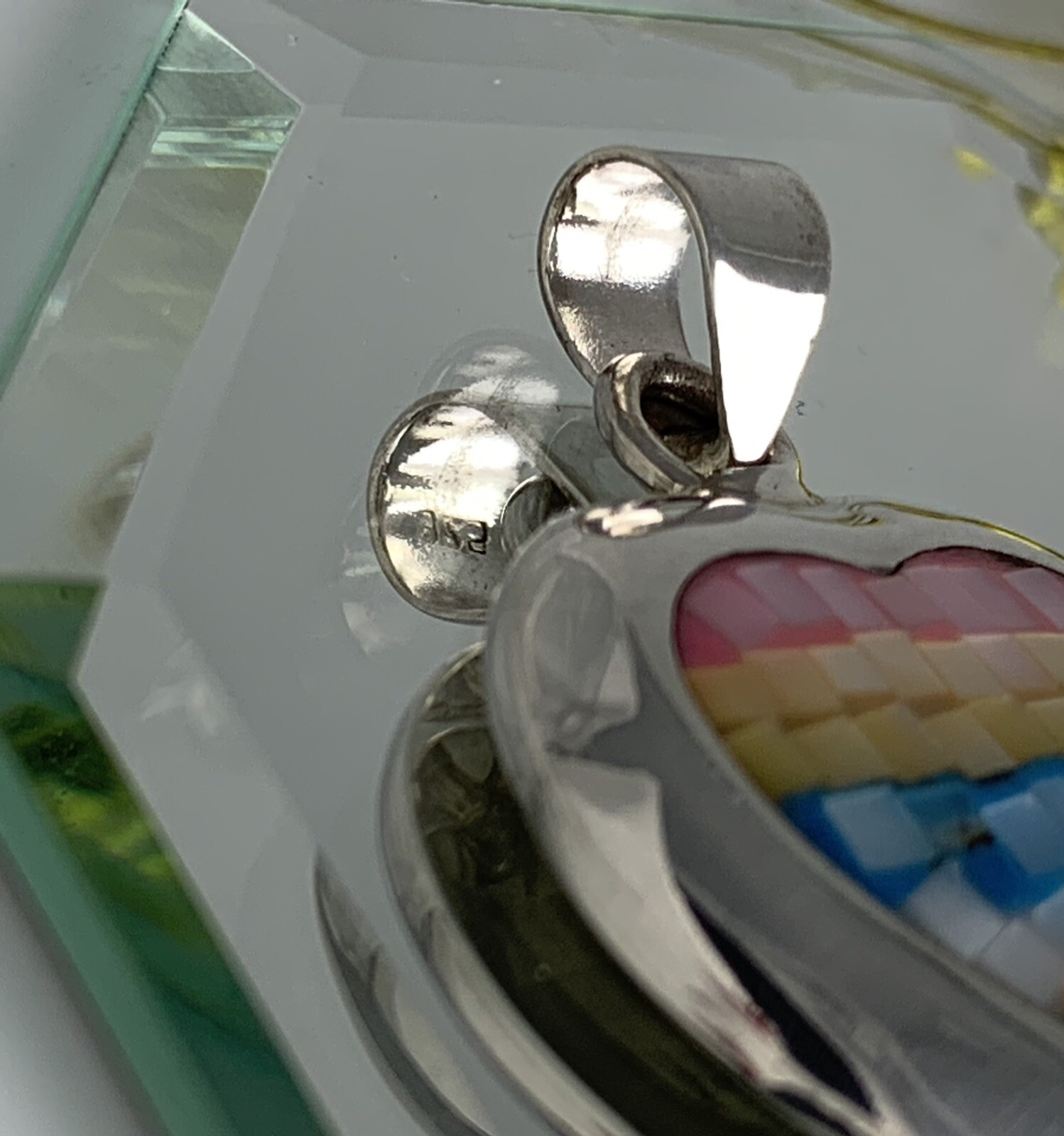 Pendant 925 Sterling Silver HQ Thai ATI Multicolor Mother of Pearl Mosaic Inlay