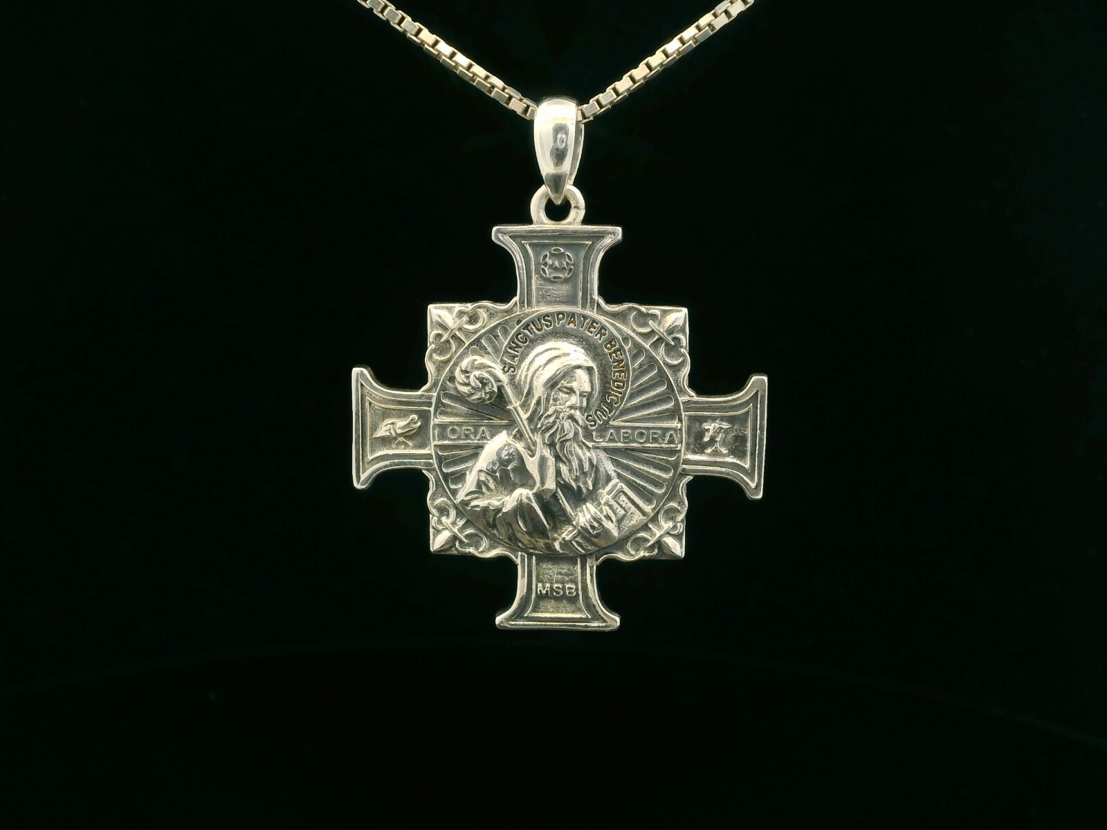 925 Sterling Silver Two-Sided Saint Benedict Necklace