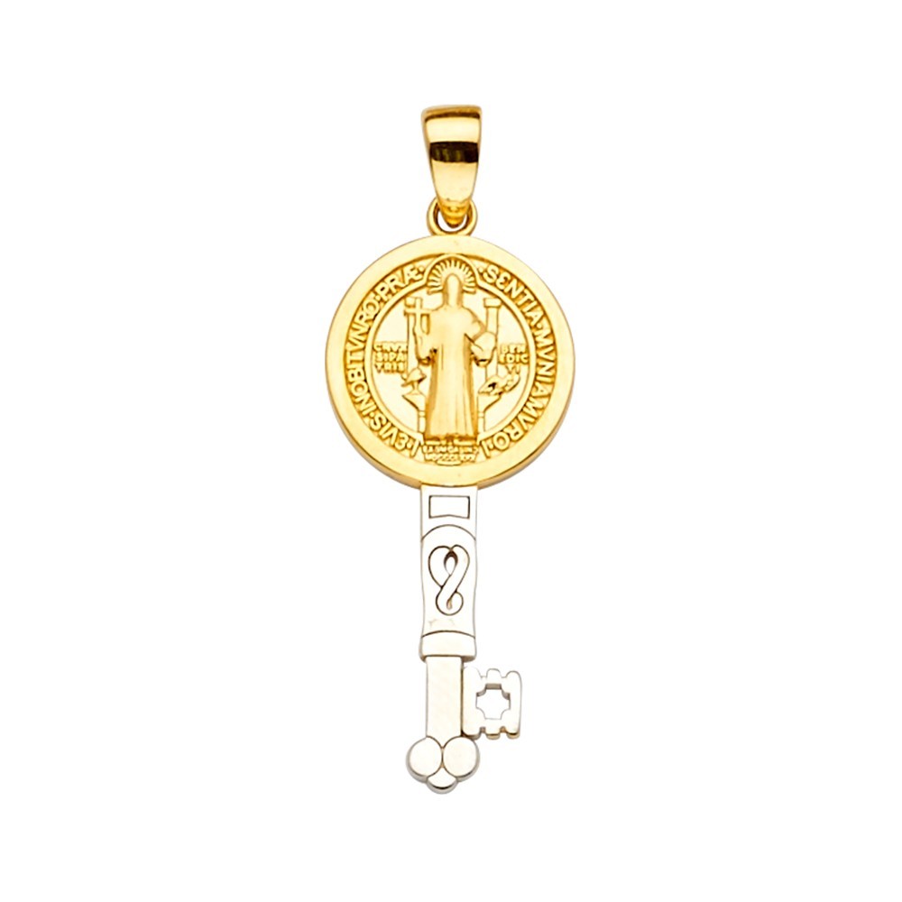 14k Multi Tone Gold San Benito Solido Saint Benedict Solid Key Charm Pendant