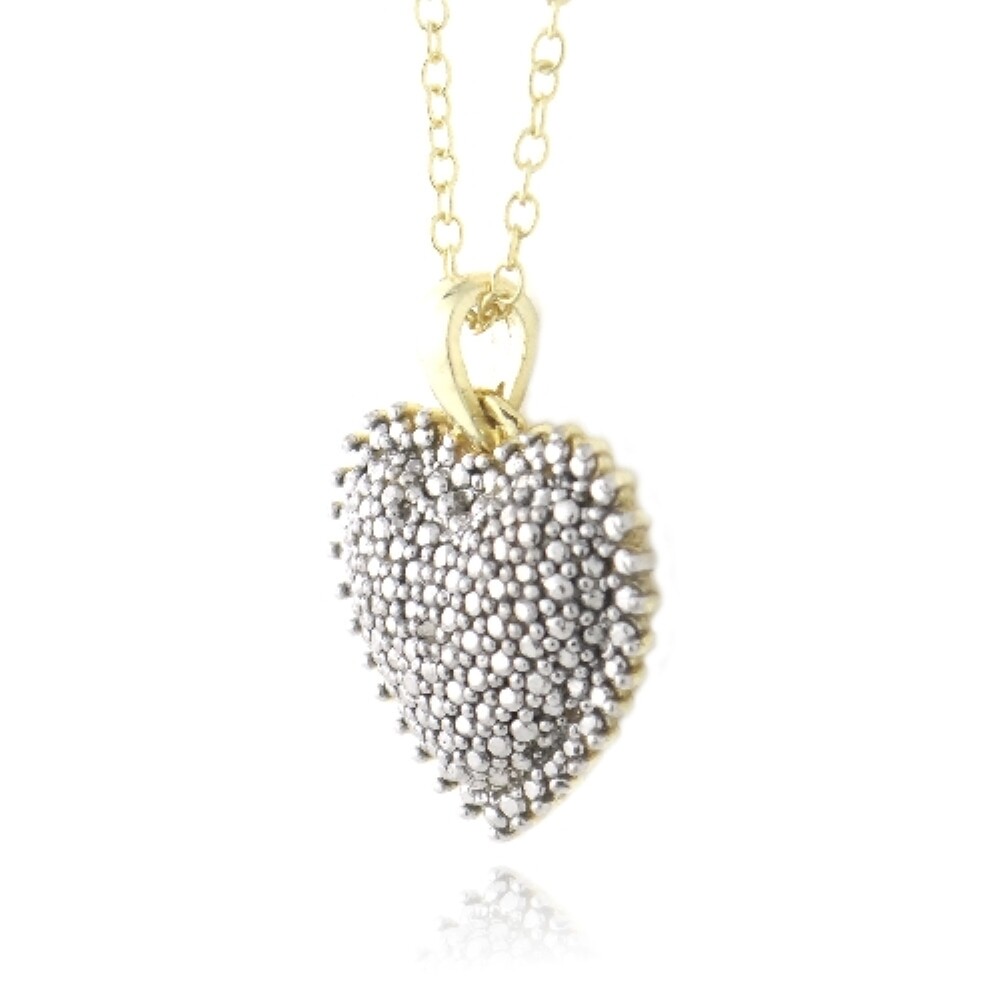 18K Gold over 925 Silver Diamond Accent Puffed Heart Necklace