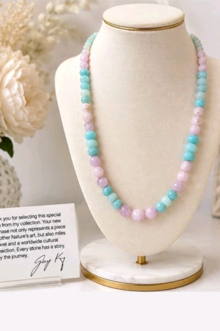 Jay King Pink Kunzite and Blue Amazonite Beaded Gemstone Necklace Women’s Summer