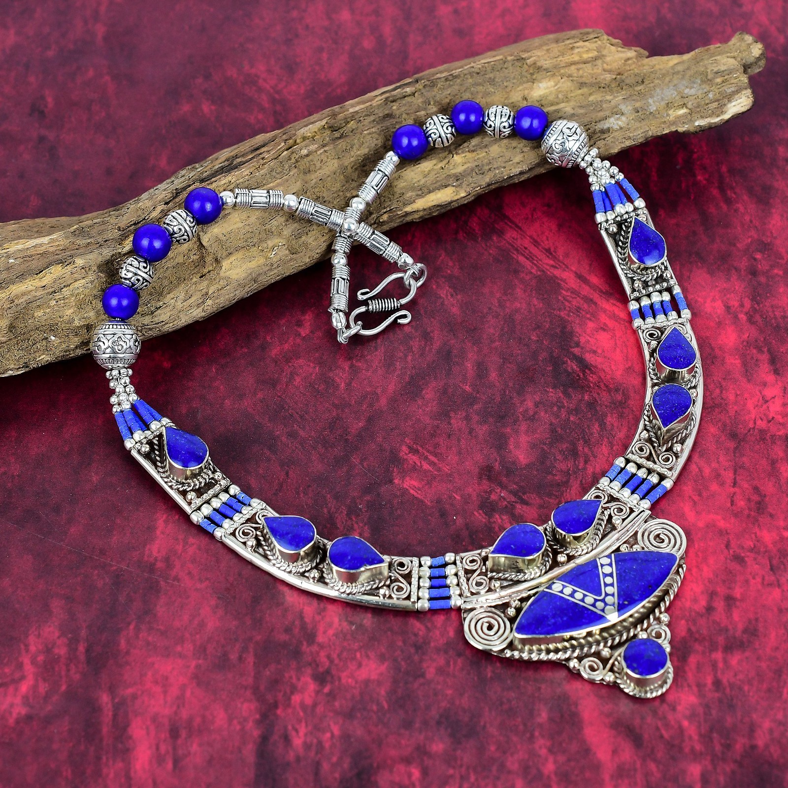 Lapis Lazuli Gemstone Handmade 925 Sterling Silver Jewelry Nepali Necklace
