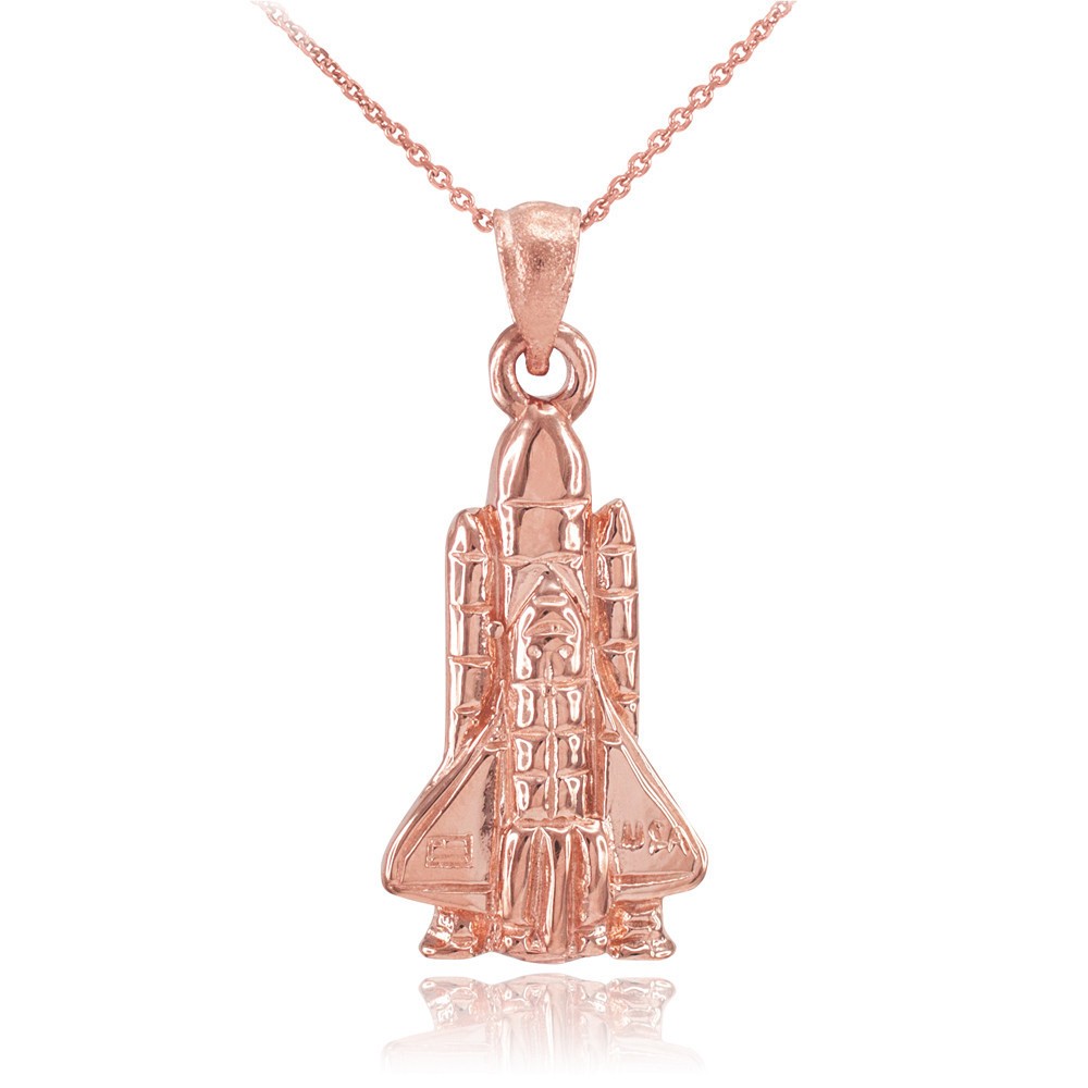 Solid Gold Space Shuttle Pendant Necklace (Available in Yellow/Rose/White Gold)