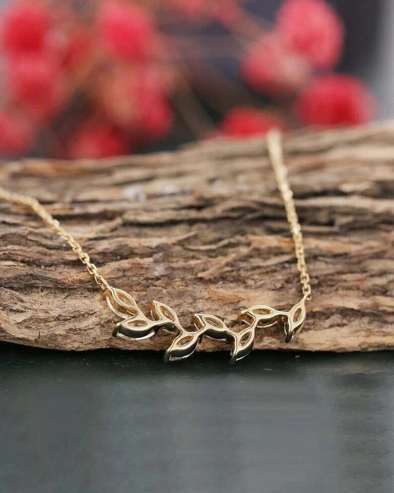1Ct Lab Created Diamond Marquise Leaf Pendant 14K Rose Gold Silver Plated Chain