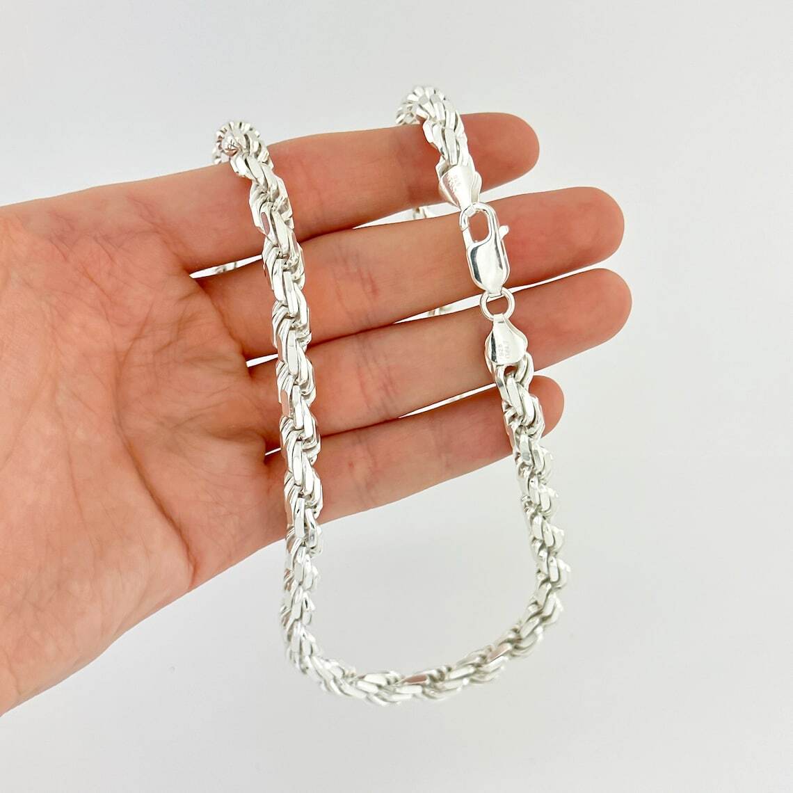 925 Sterling Silver Diamond Cut Rope Chain 5mm Mens Necklace – Italy – All Sizes