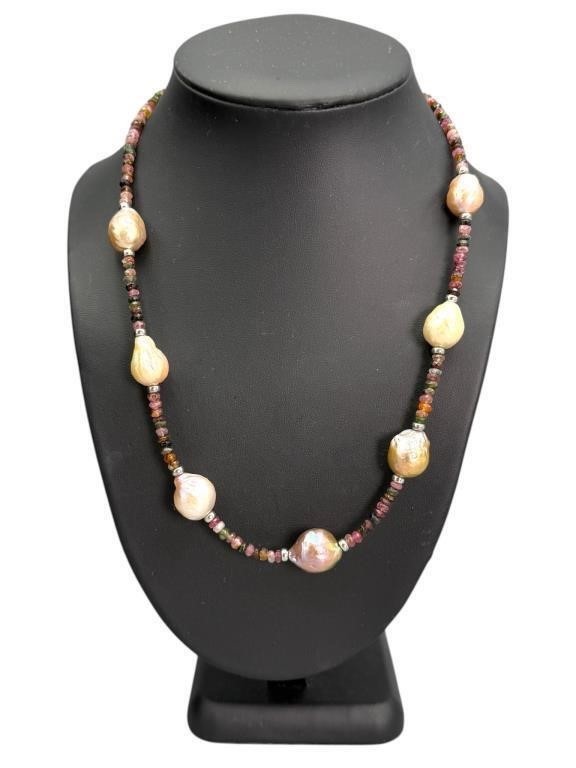 Honora Ming Pearl Tourmaline Necklace Sterling Silver 20 inch Classic