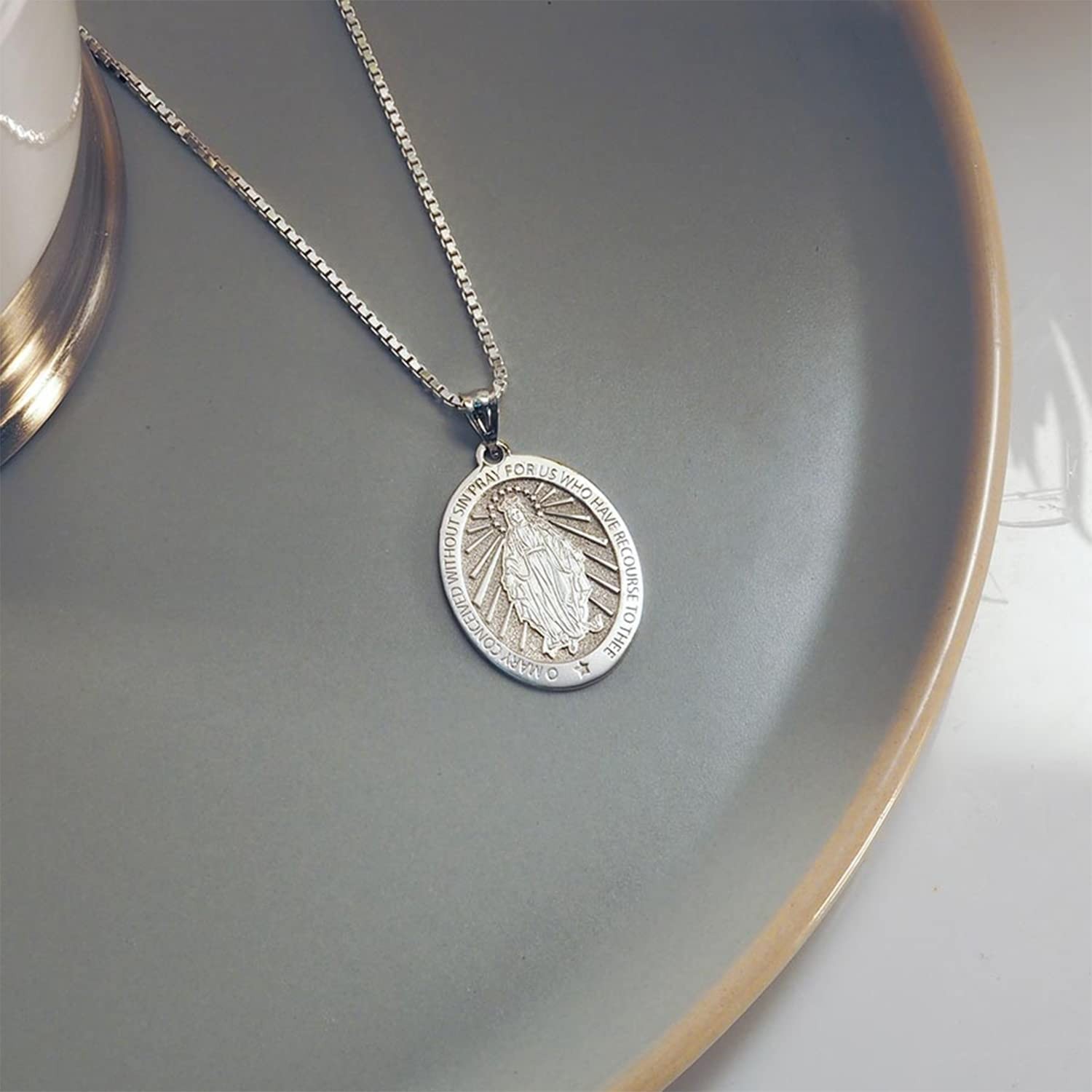Miraculous Medal Oval Pendant – 1/2 Inch X 2/3 Inch – Sterling Silver