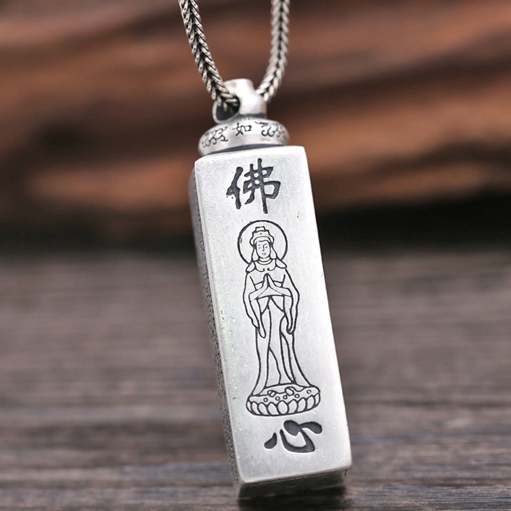 Pure S990 Silver Men Women Lucky Heart Sutra Buddha Pendant 31-32g 53*15mm