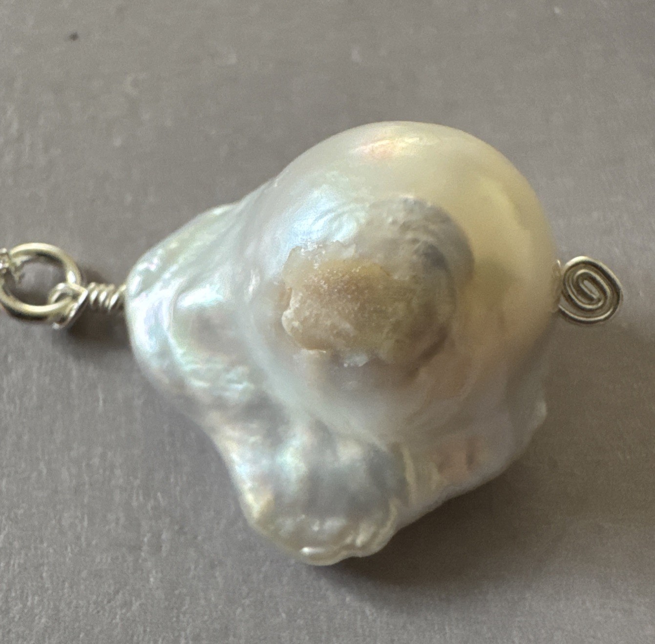 Sterling Silver 925 21mm Freshwater Pearl Pendant Italy 18” Curb Chain Necklace