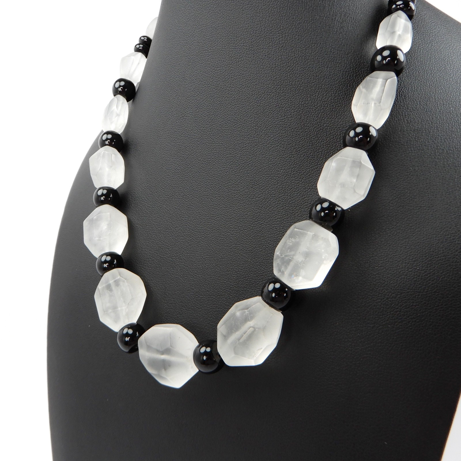 Jay King Onyx Rock Crystal Stone Sterling Silver 925 Bead Necklace Southwestern
