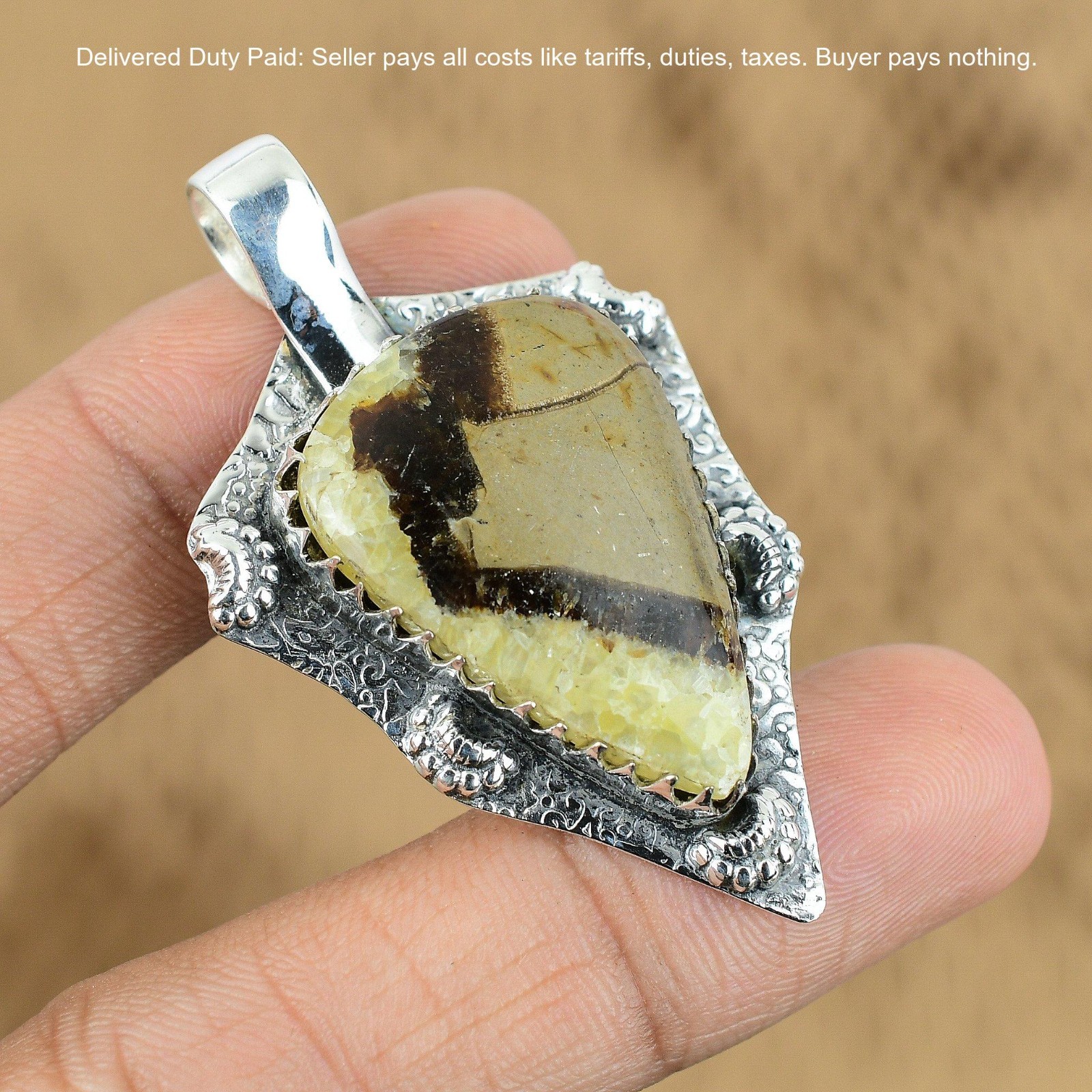 Septarian Gemstone Sister Birthday Wedding Pendant Jewelry 925 Sterling Silver