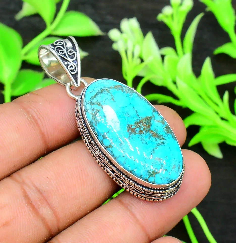 NEW Natural Turquoise Gemstone Handmade 925 Sterling Silver Jewelry Pendant