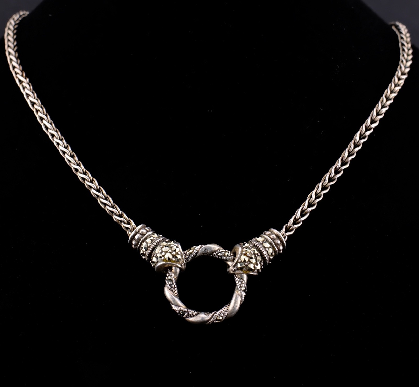 925 Sterling Silver Wheat Chain Necklace Designer Style Marcasite Ring 16” 15g