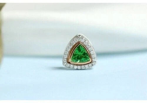 3CT Halo Trillion Cut Lab Created Emerald/Diamond Pendant 14K Two Tone Gold Over
