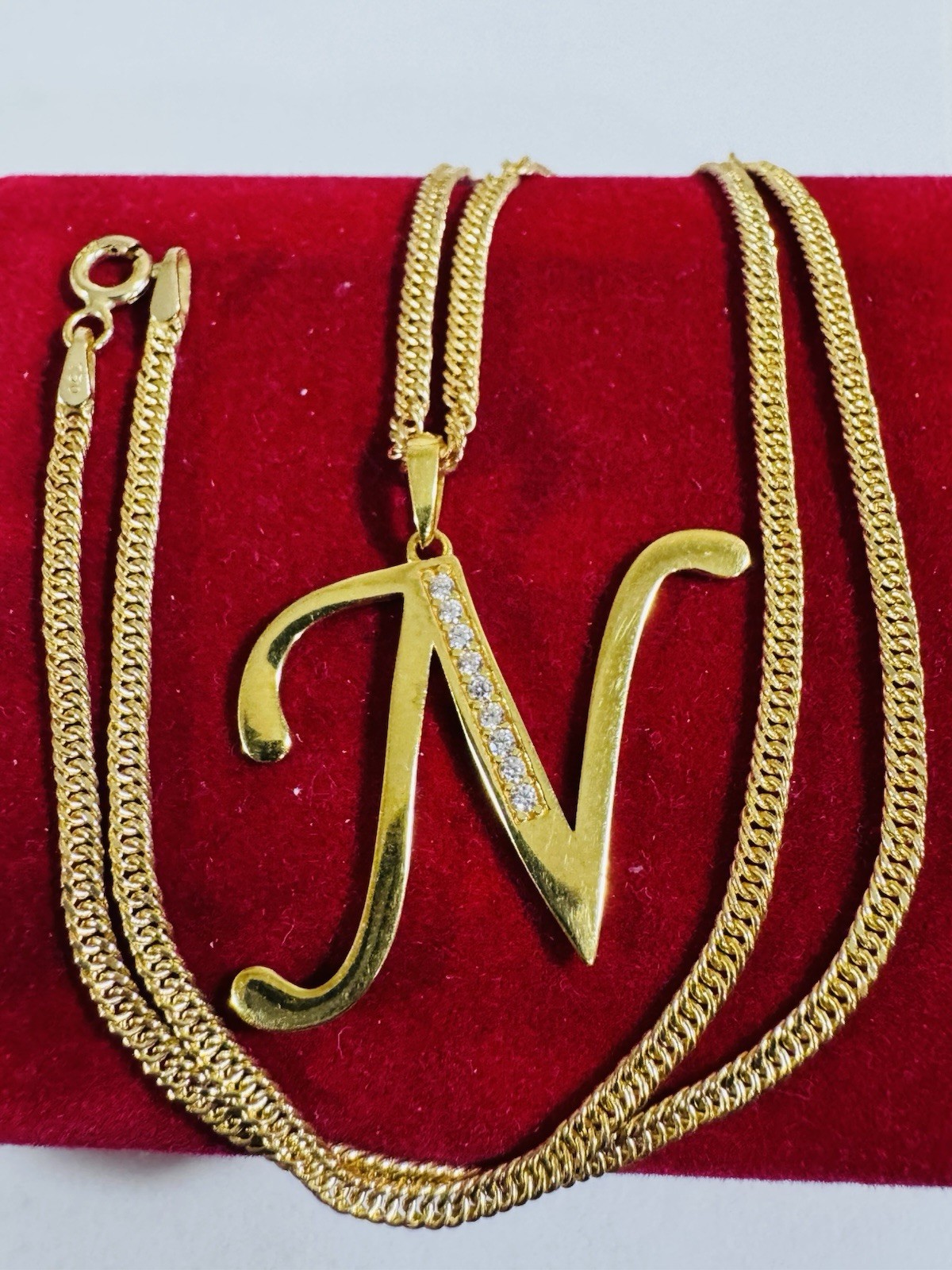 18K 750 Genuine Gold Letter N Set Necklace 15.6/16” Inch Long 4.54g 2.2mm