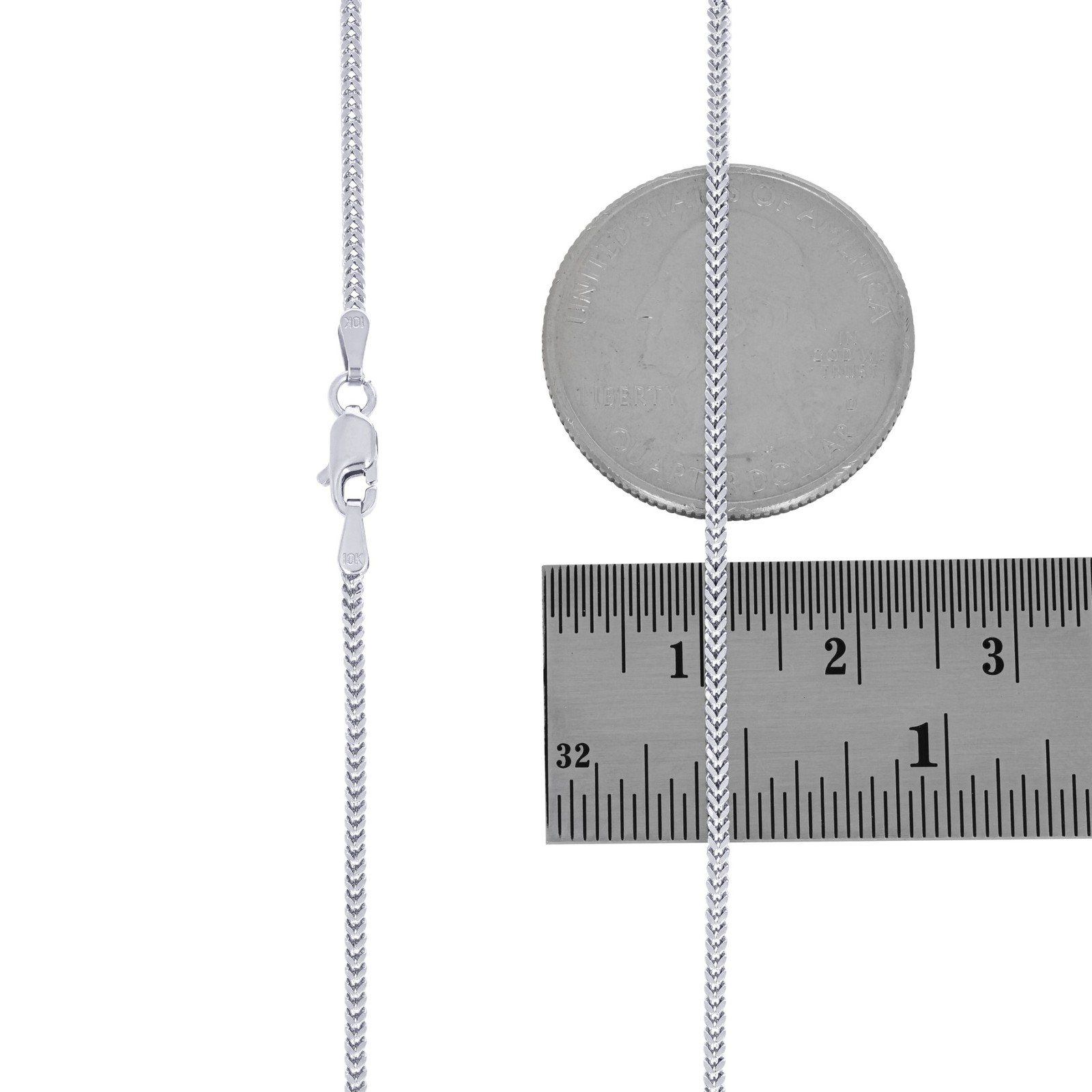 10K White Gold Womens 1.5mm Franco Square Box Foxtail Wheat Necklace Chain 16″