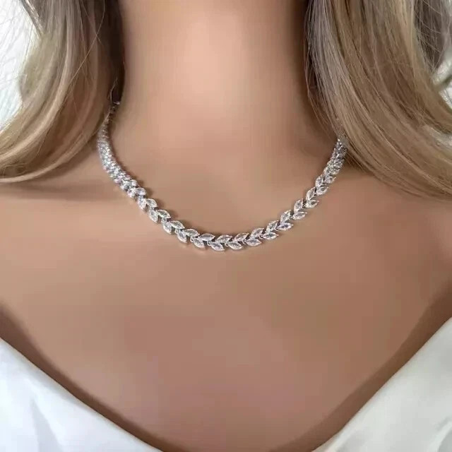 14CT Marquise Lab-Created Diamond Tennis Necklace 14K White Gold Plated 18″