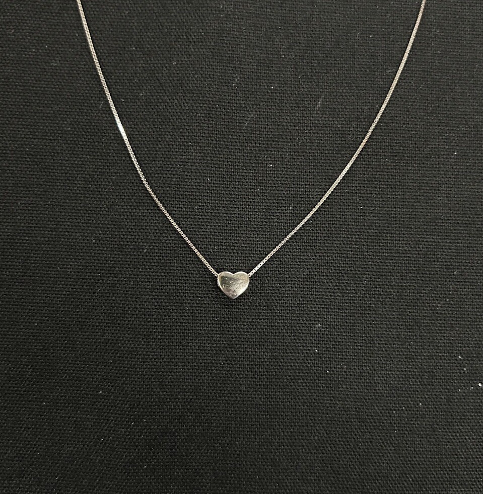 925 Sterling Silver 17in Adjustable Necklace With Silver Heart Sliding Charm