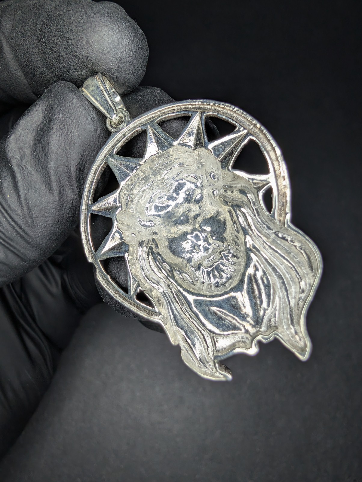 Solid 925 Sterling Silver Jesus Piece with Starburst Halo