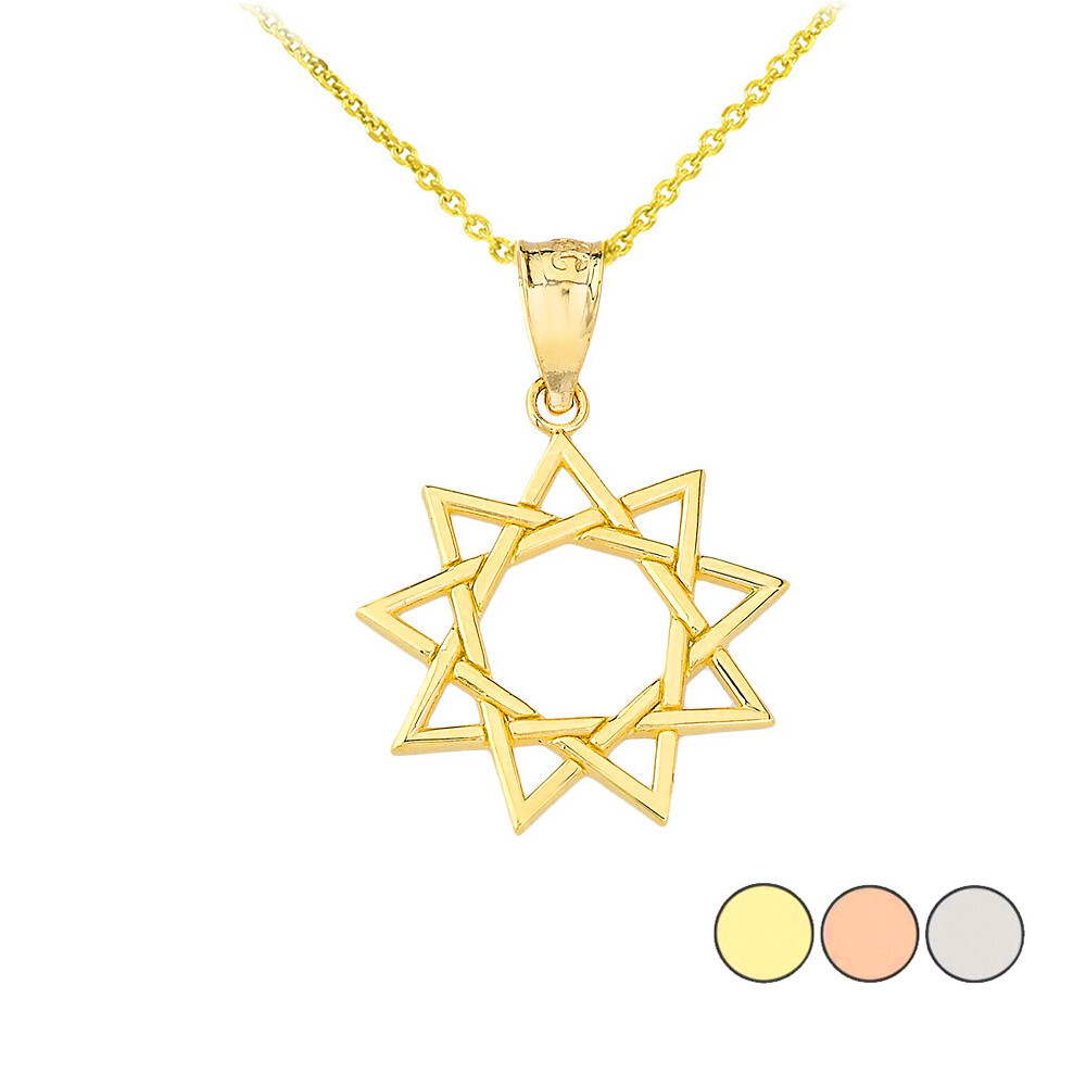 Gold 9 Point Baha’i Star Faith Pendant Necklace