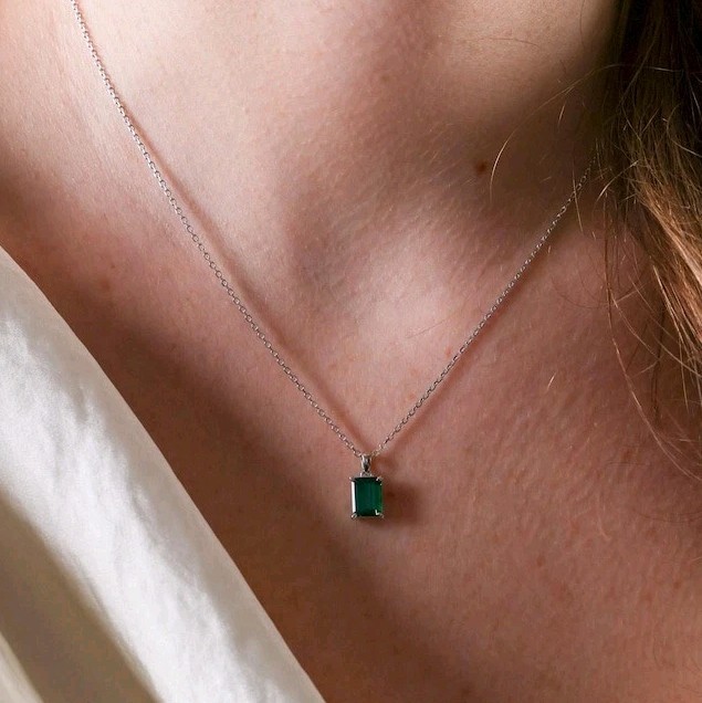 Emerald Necklace | May Birthstone | Emerald Cut Gemstone pendent